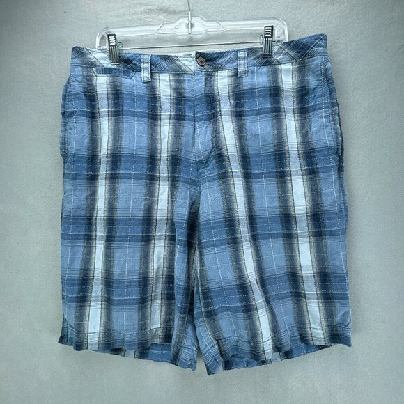 Tommy‎ Bahama Shorts Mens 36 Blue Plaid Chinos Linen Silk Blend 10" Inseam - Picture 1 of 11